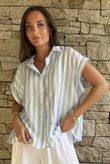 Mallow Stripe Cap Sleeve Shirt Baby Blue /40=